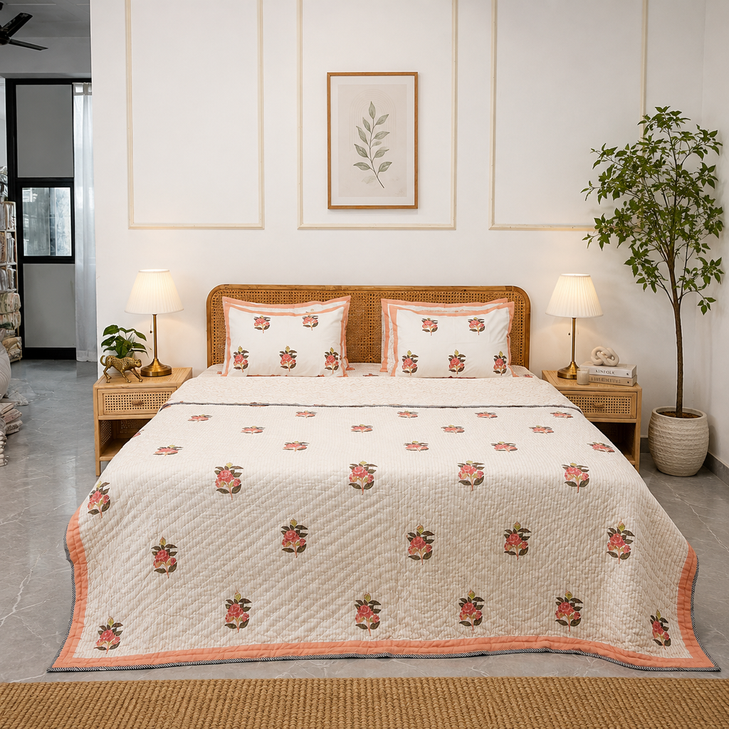 Peach petal bedding set