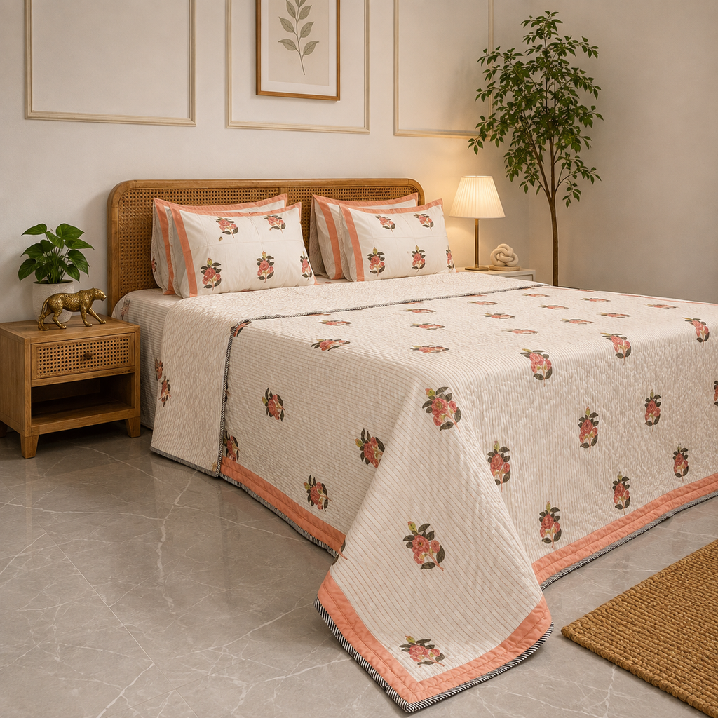 Peach petal bedding set