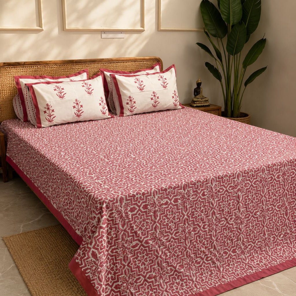 Coral Morrocon Bedsheet With 2 Pillow Cover