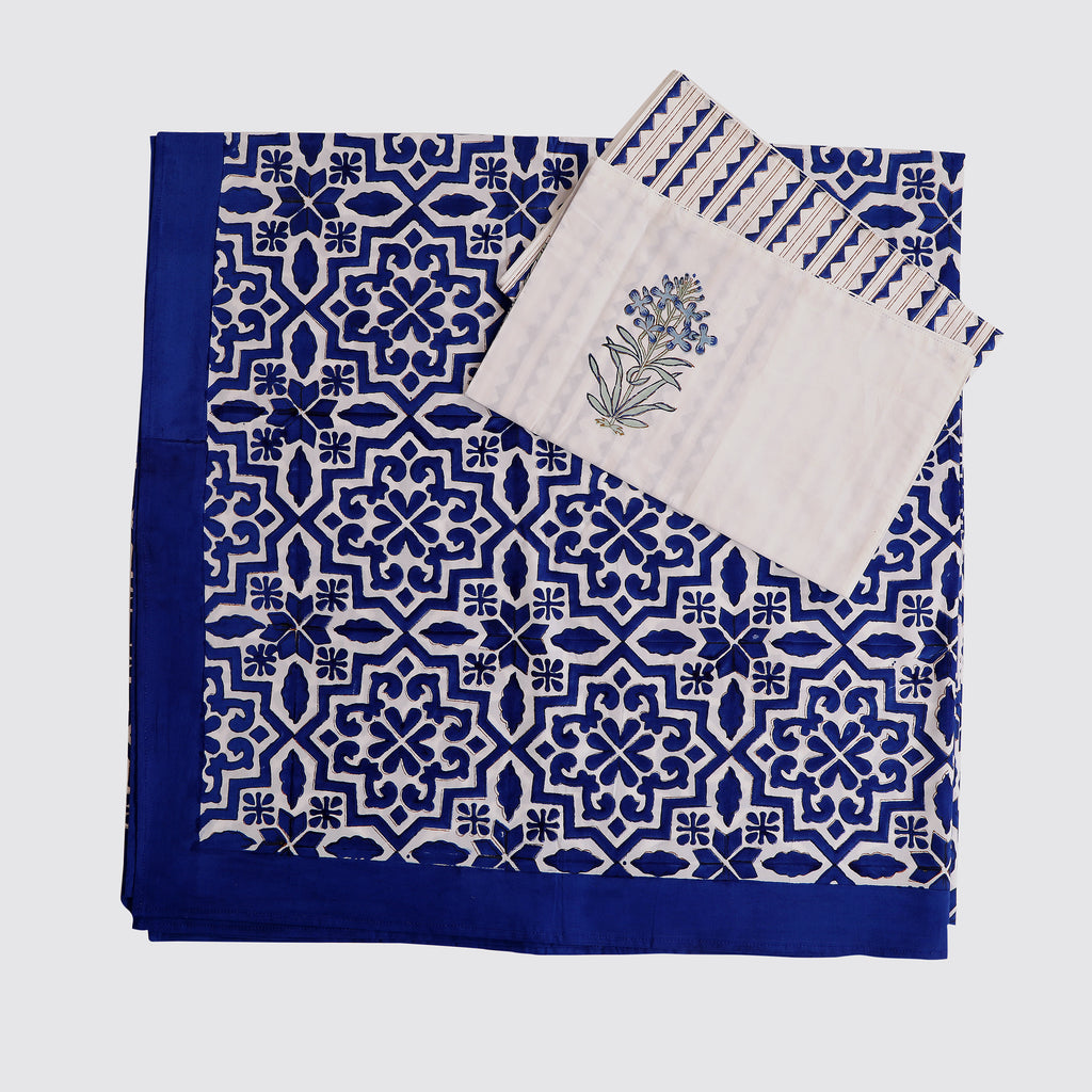Moroccan Blues Super King bedsheet with 2 pillow cover