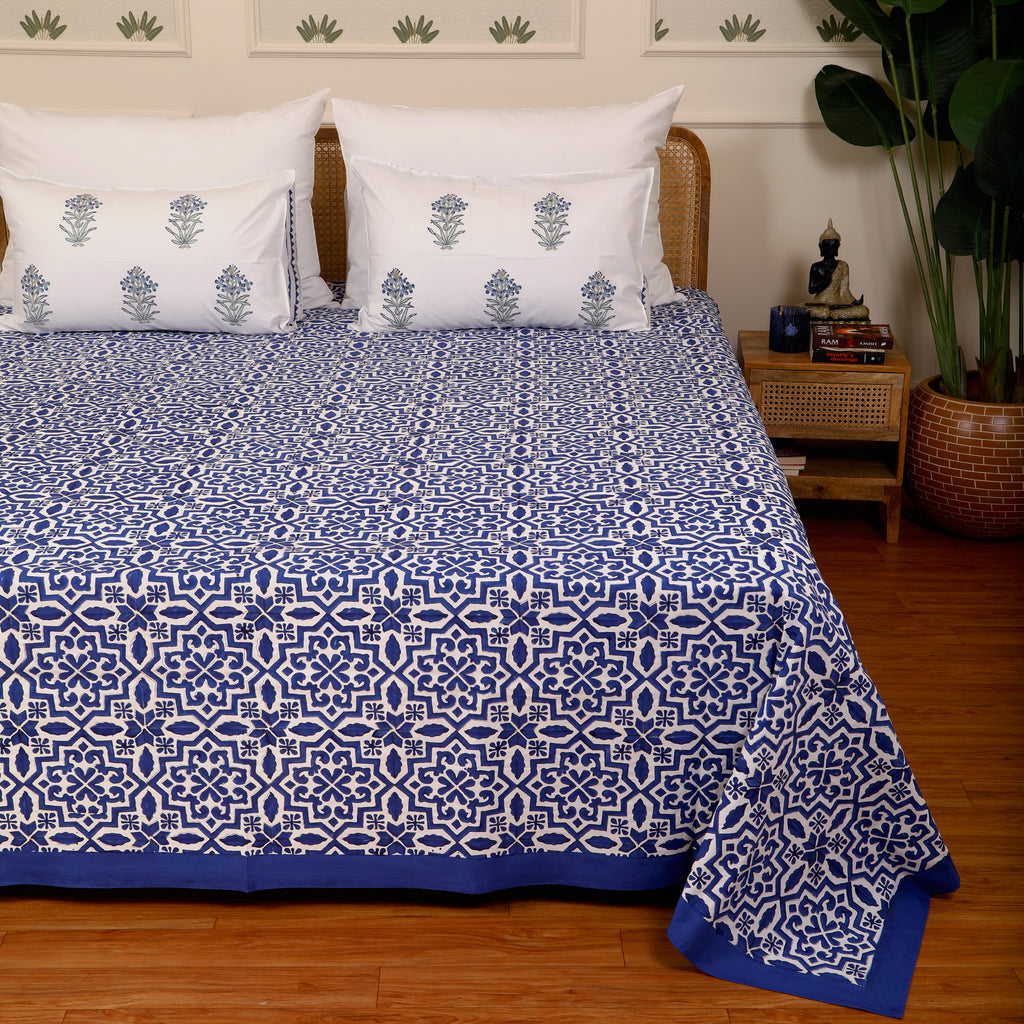 Moroccan Blues Bedsheet King ize Bedsheet with 2 pillow cover