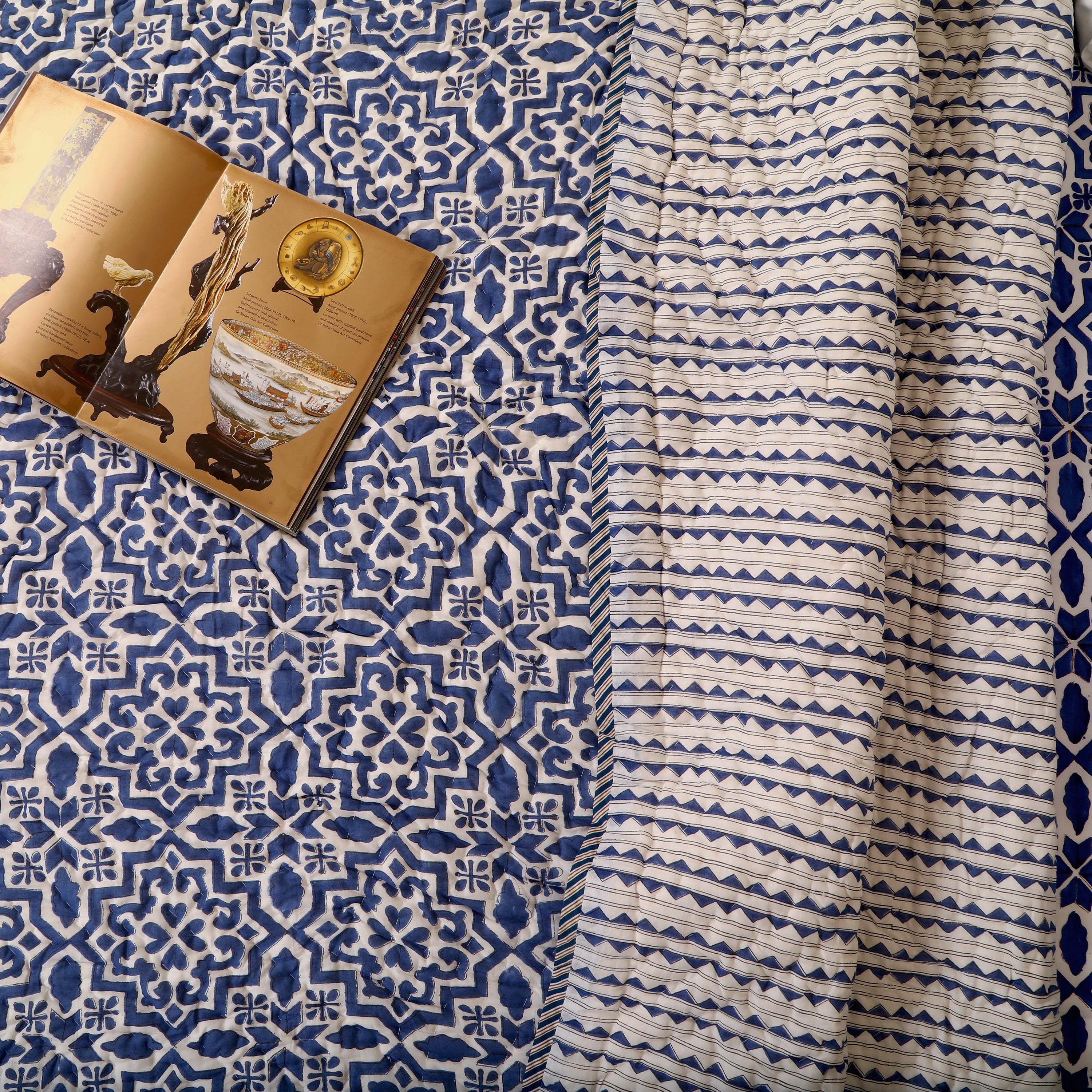Moroccan Blues Handblock King Size Quilt
