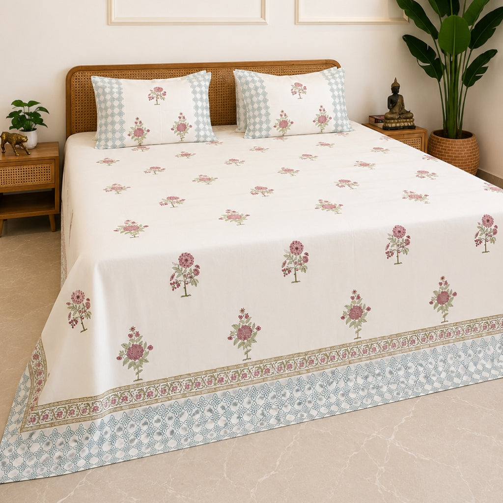 Rosette Bagh hand block bedsheet
