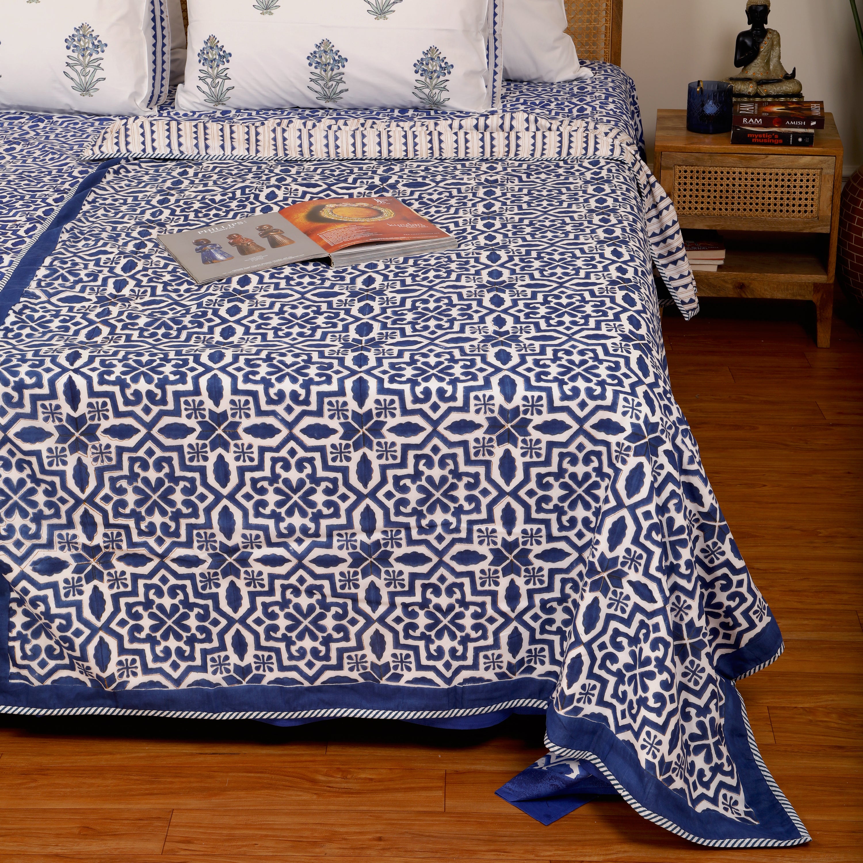 Moroccan Blues Flannel Dohar Single Pair Set of 2