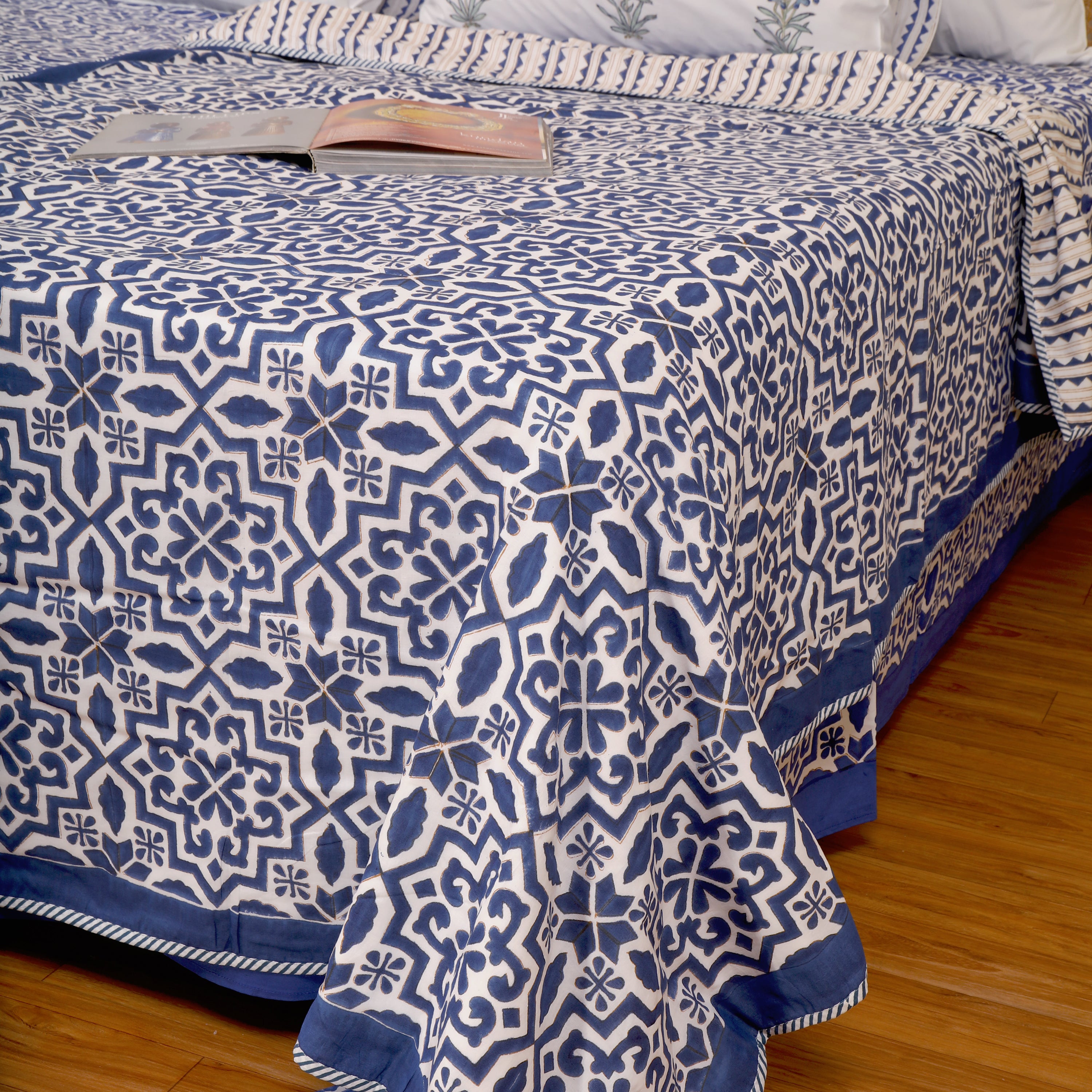 Moroccan Blues Flannel Dohar Single Pair Set of 2