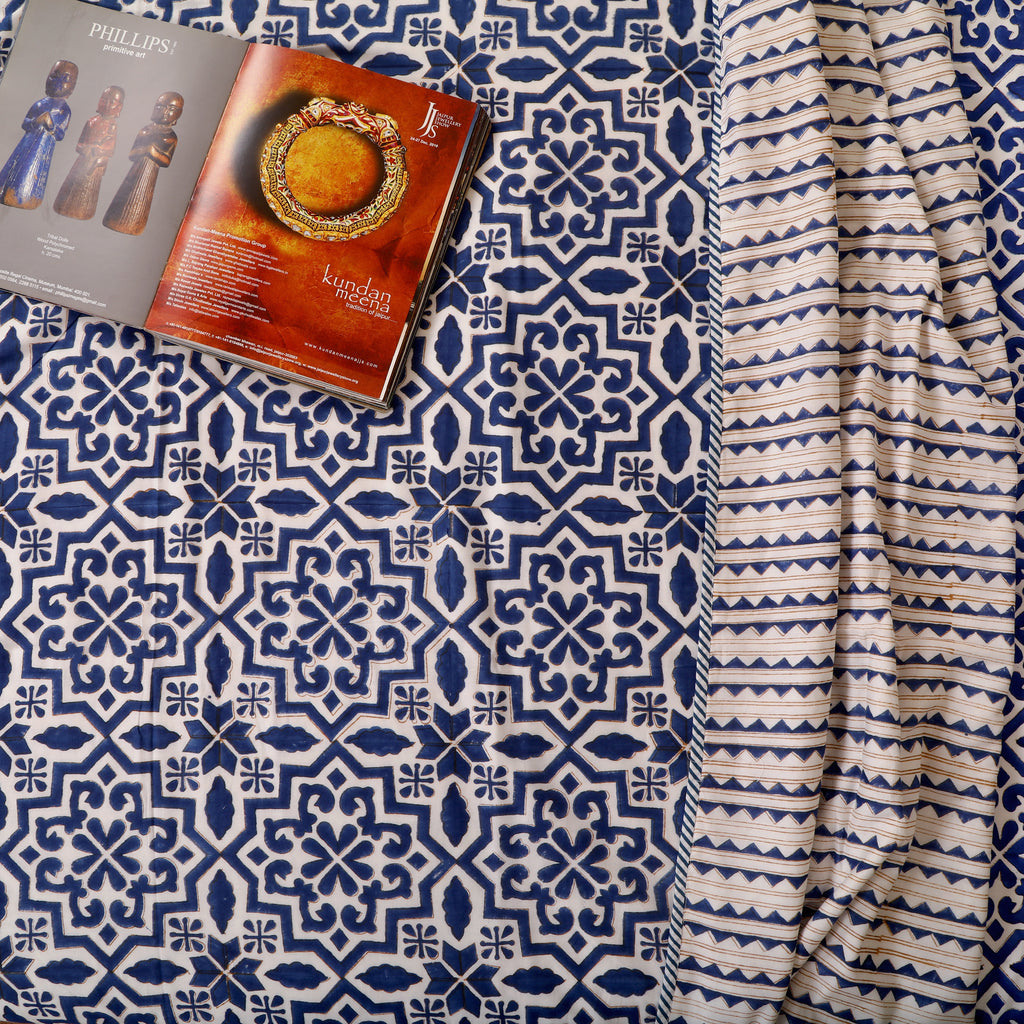 Moroccan Blues Flannel Dohar Single Pair Set of 2