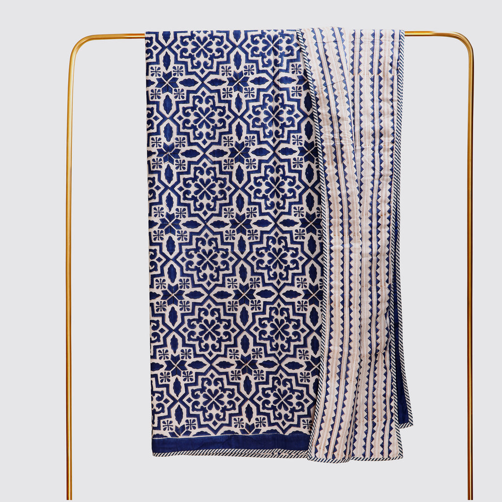 Moroccan Blues Flannel Dohar Single Pair Set of 2