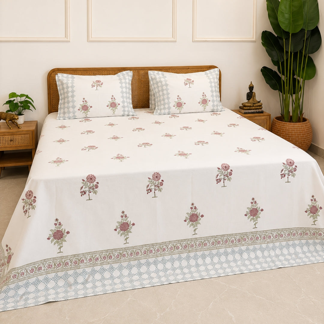 Rosette Bagh hand block bedsheet