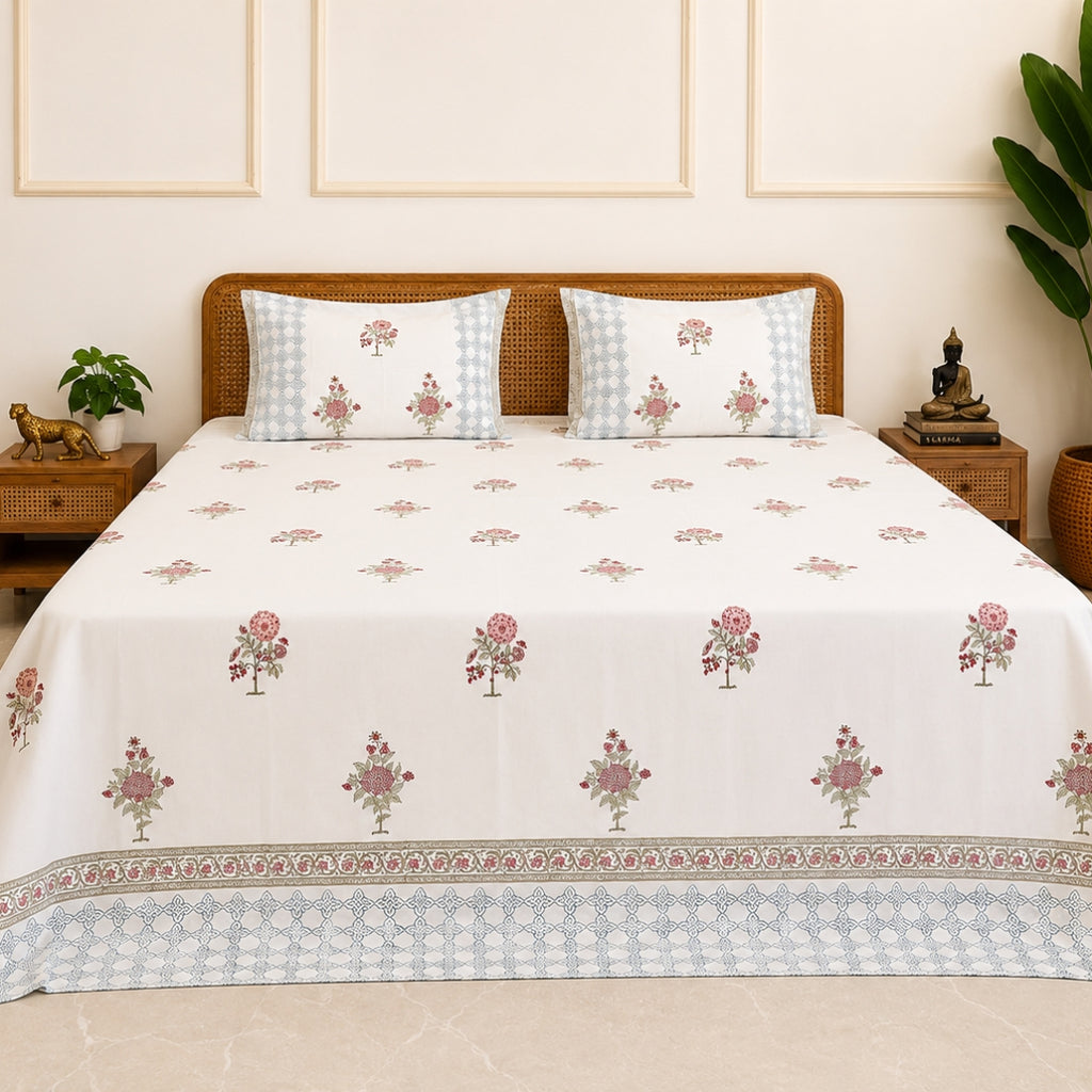 Rosette Bagh hand block bedsheet
