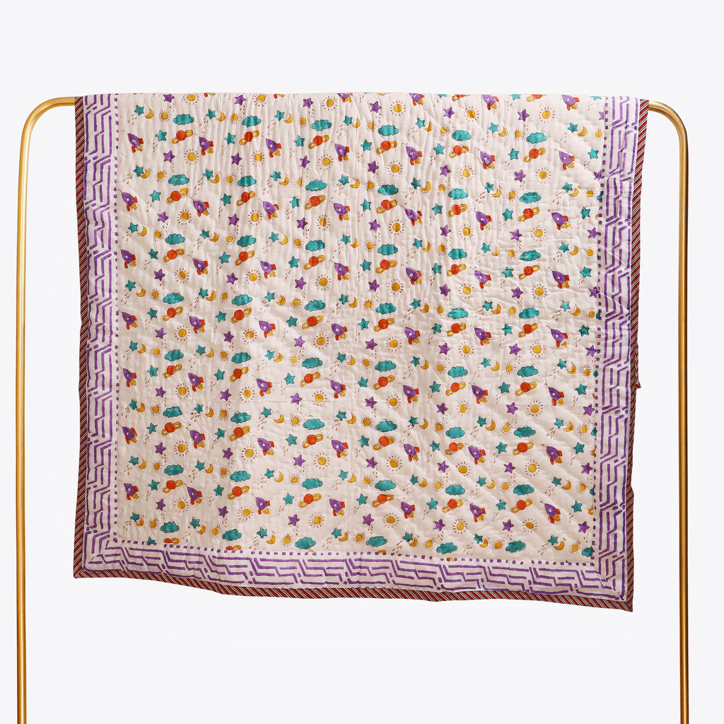 Rocket Dreams Handblock Baby Quilt
