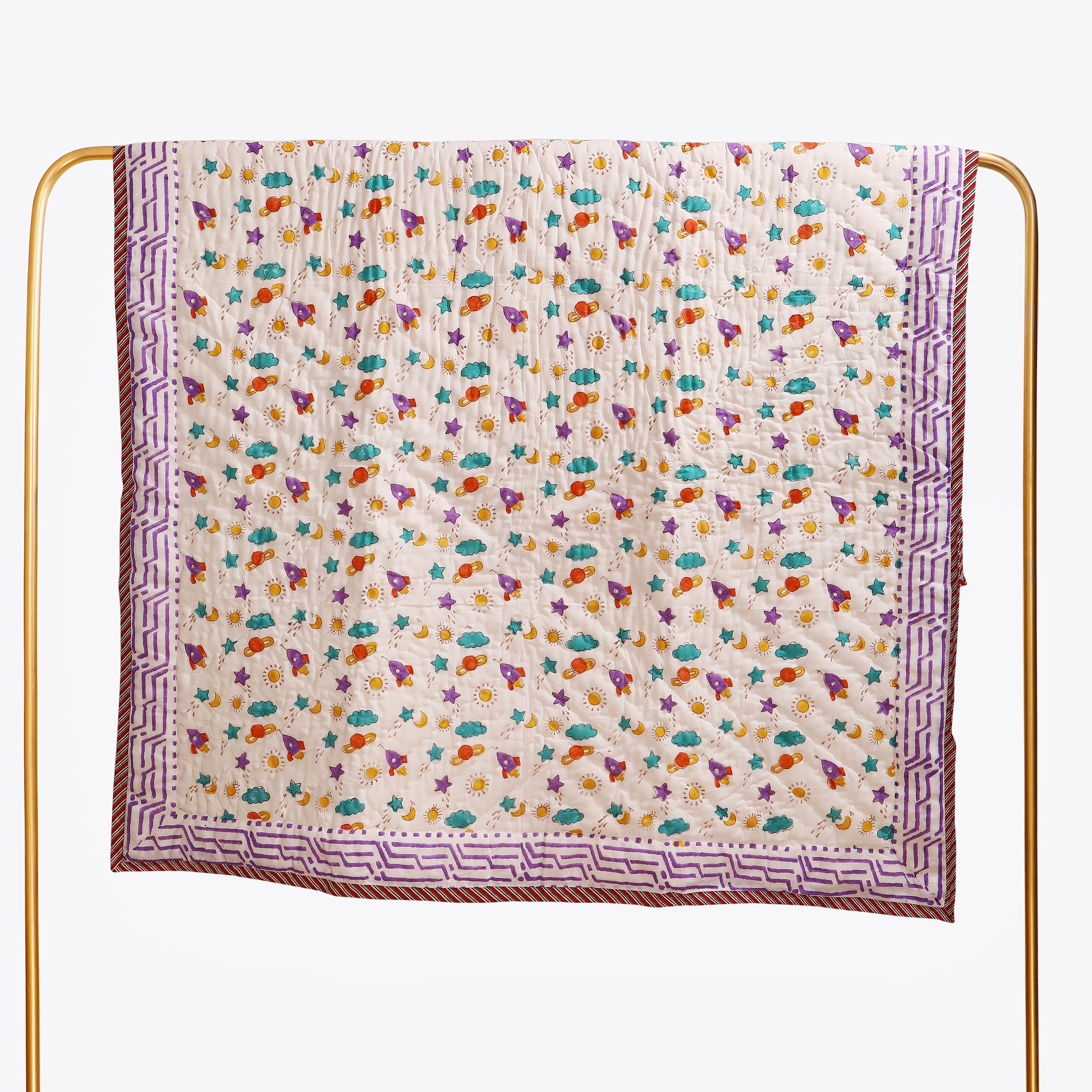 Rocket Dreams Handblock Baby Quilt
