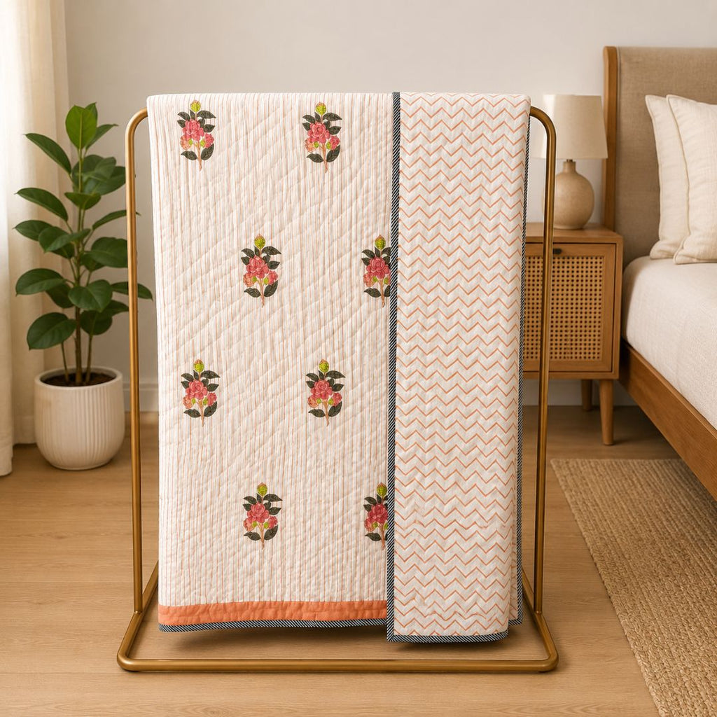 Peach Petal hand block Quilt