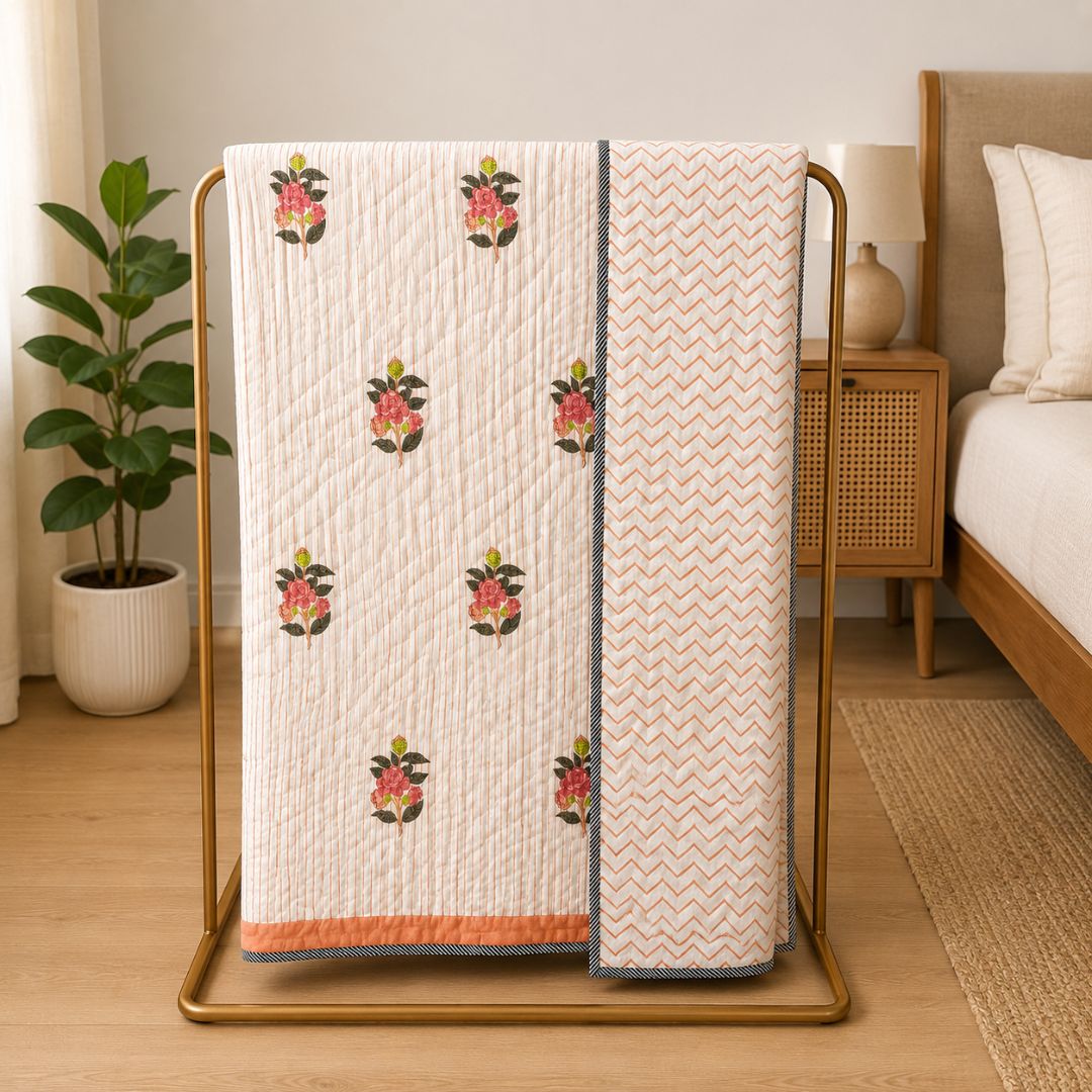 Peach Petal hand block Quilt