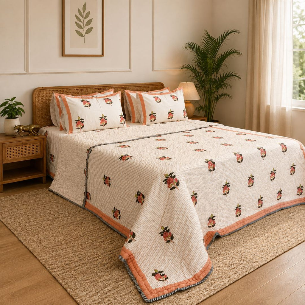 Peach Petal hand block Quilt