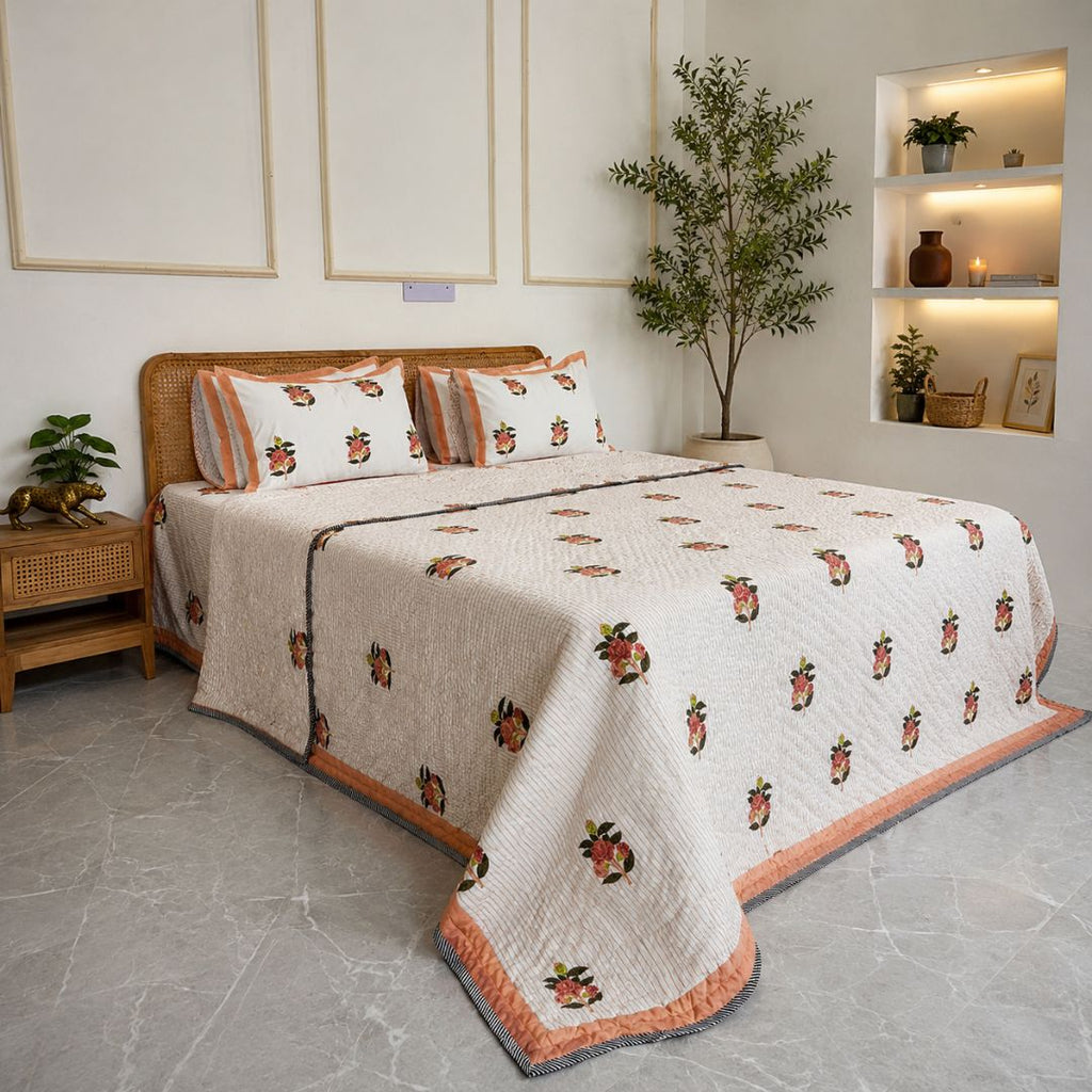Peach Petal hand block Quilt