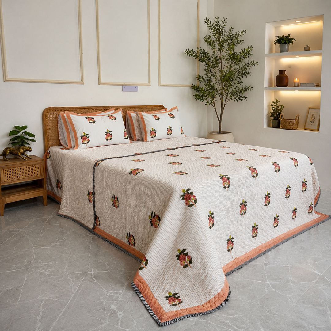 Peach Petal hand block Quilt