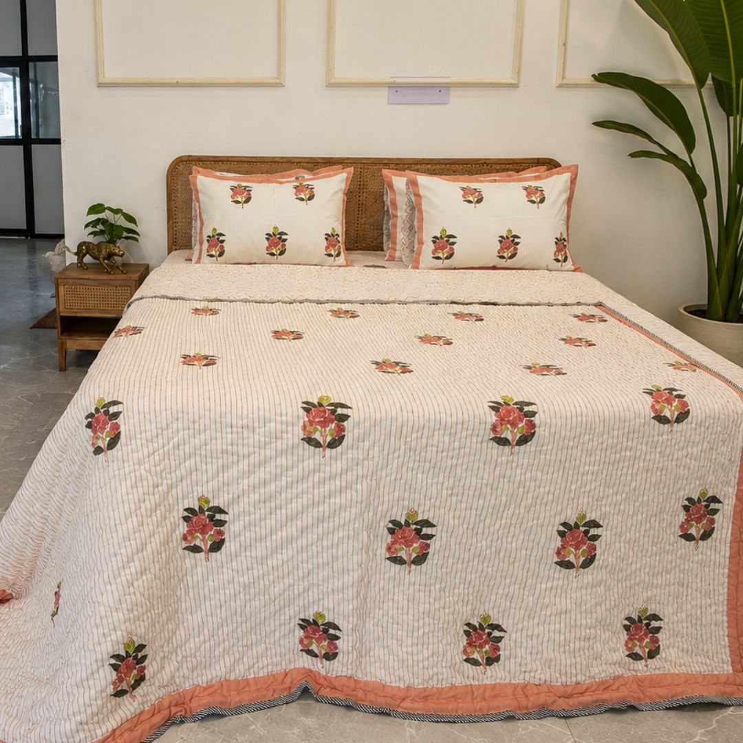 Peach Petal hand block Quilt