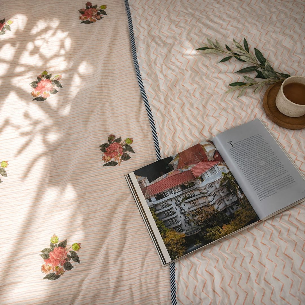 Peach Petal hand block Quilt