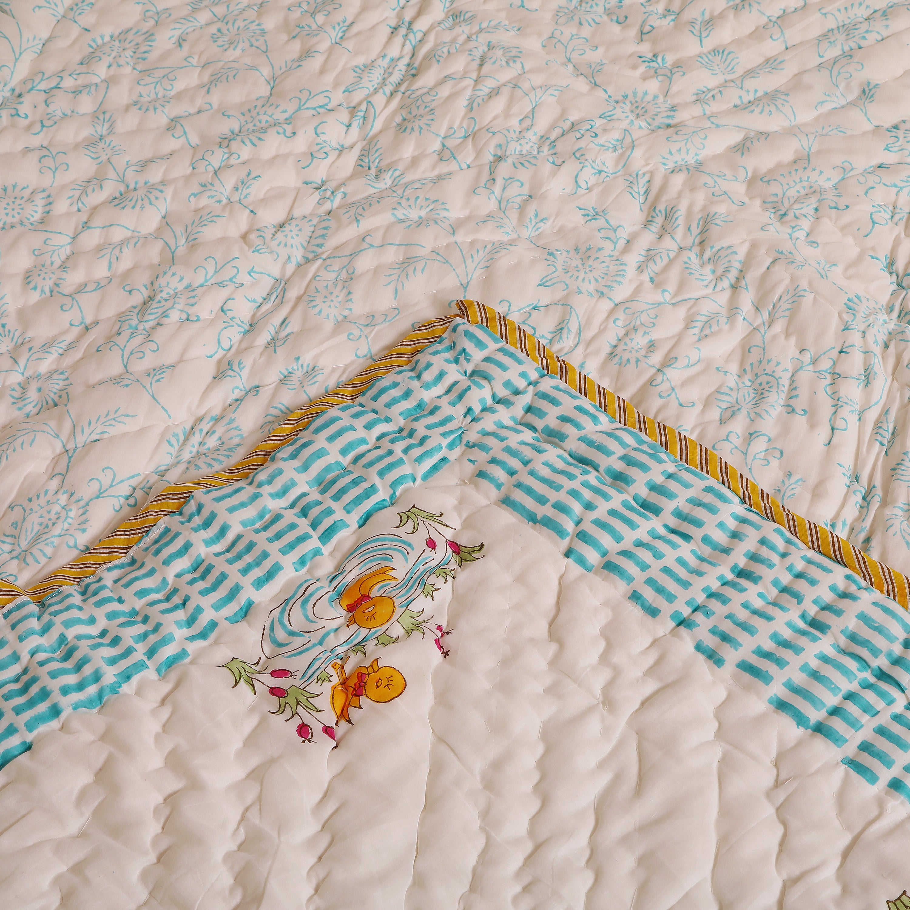 Quacky Tales Handblock Baby Quilt