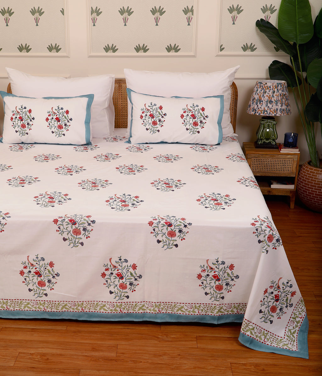 Mughal Songbird Bedsheet King size Bedsheet with 2 pillow cover