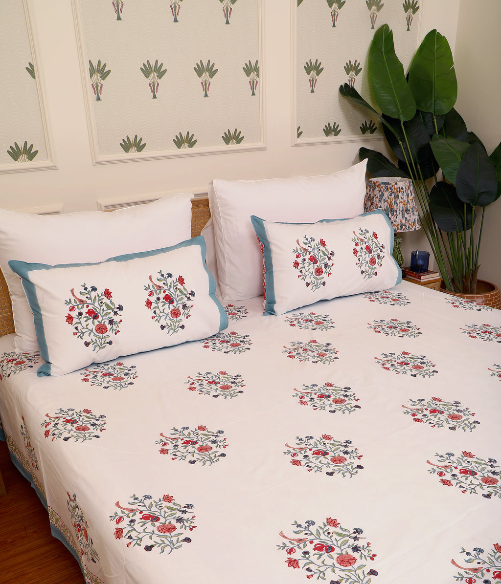 Mughal Songbird Bedsheet King size Bedsheet with 2 pillow cover