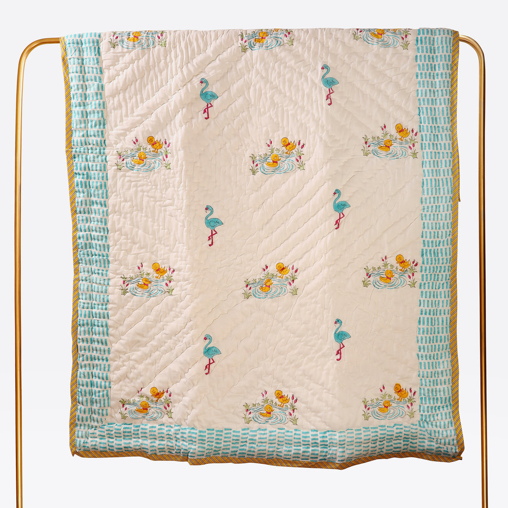 Quacky Tales Handblock Baby Quilt