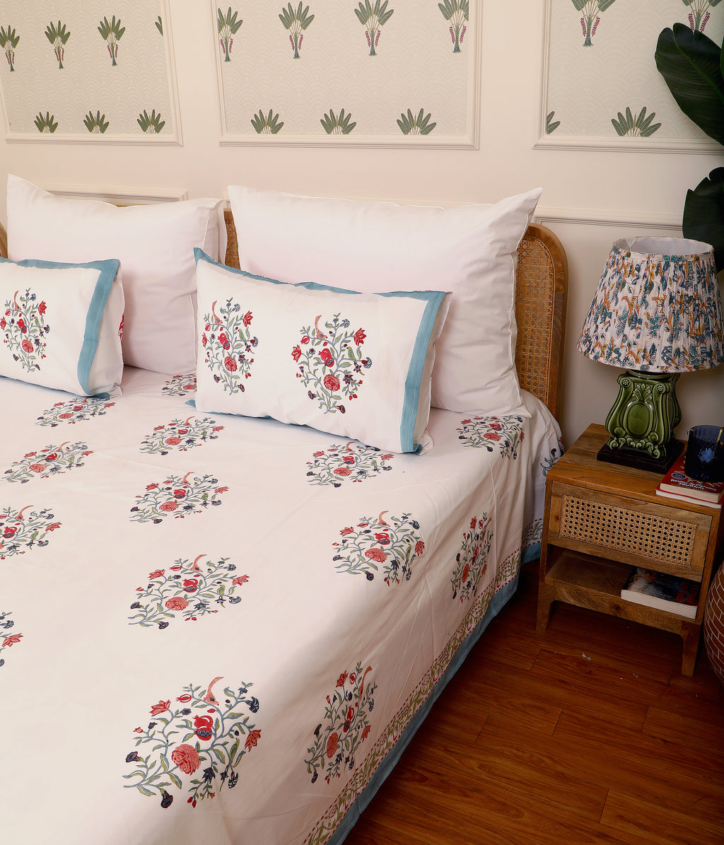 Mughal Songbird Bedsheet King size Bedsheet with 2 pillow cover