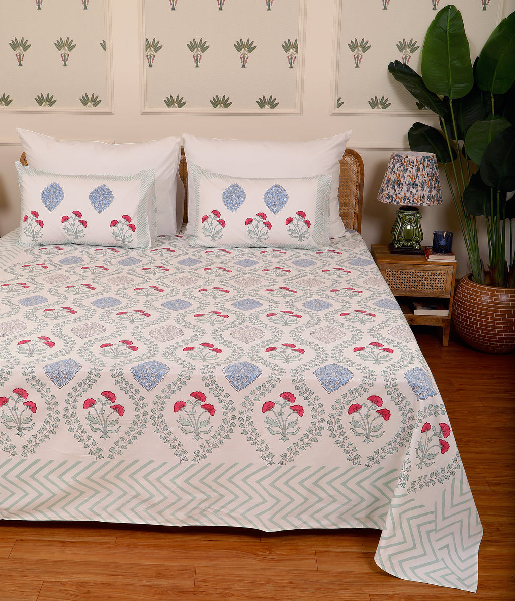 Plush Mogra king size Bedsheet with 2 pillow cover