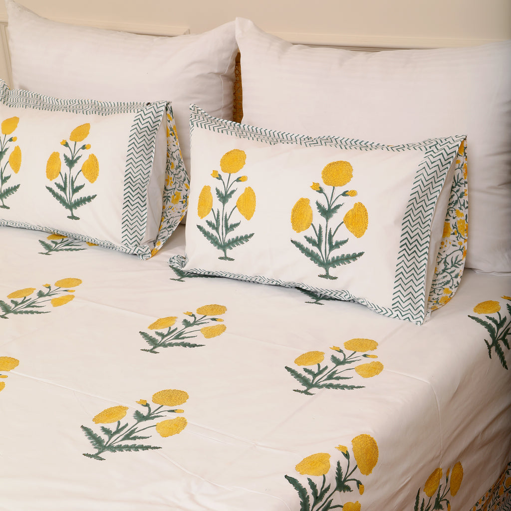 Basanti Phool king size Bedsheet with 2 pillow cover