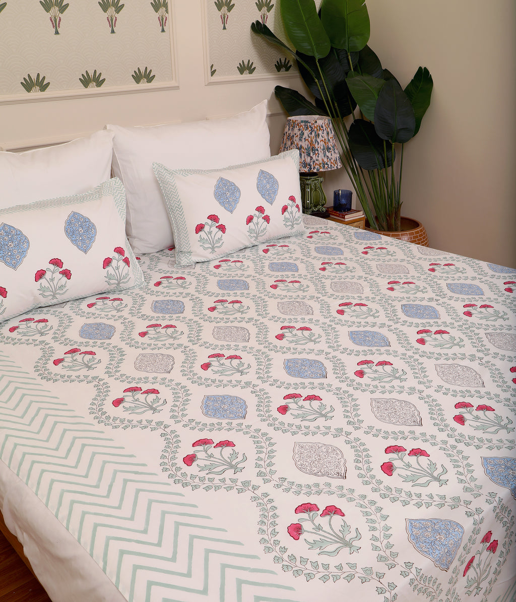 Plush Mogra king size Bedsheet with 2 pillow cover