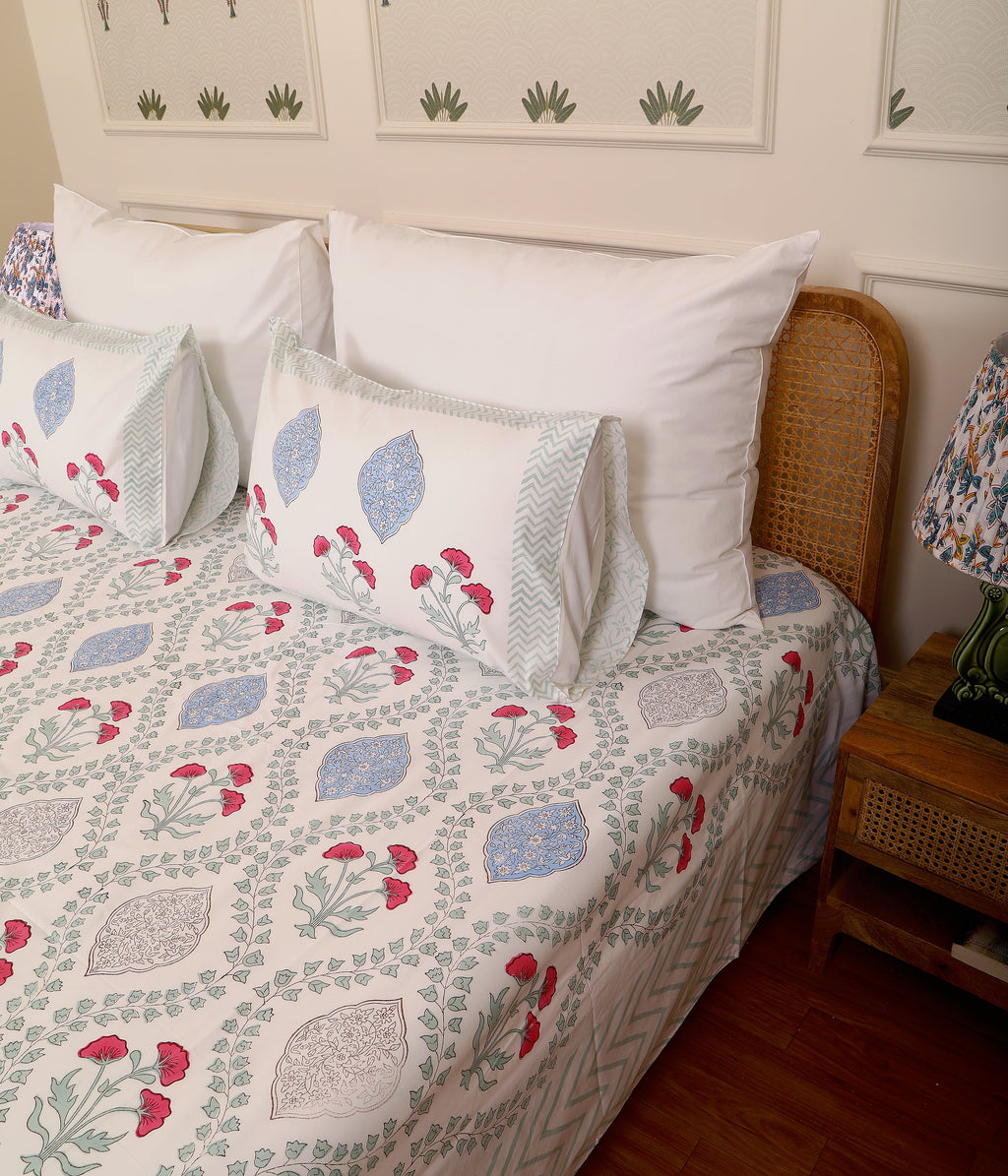 Plush Mogra king size Bedsheet with 2 pillow cover