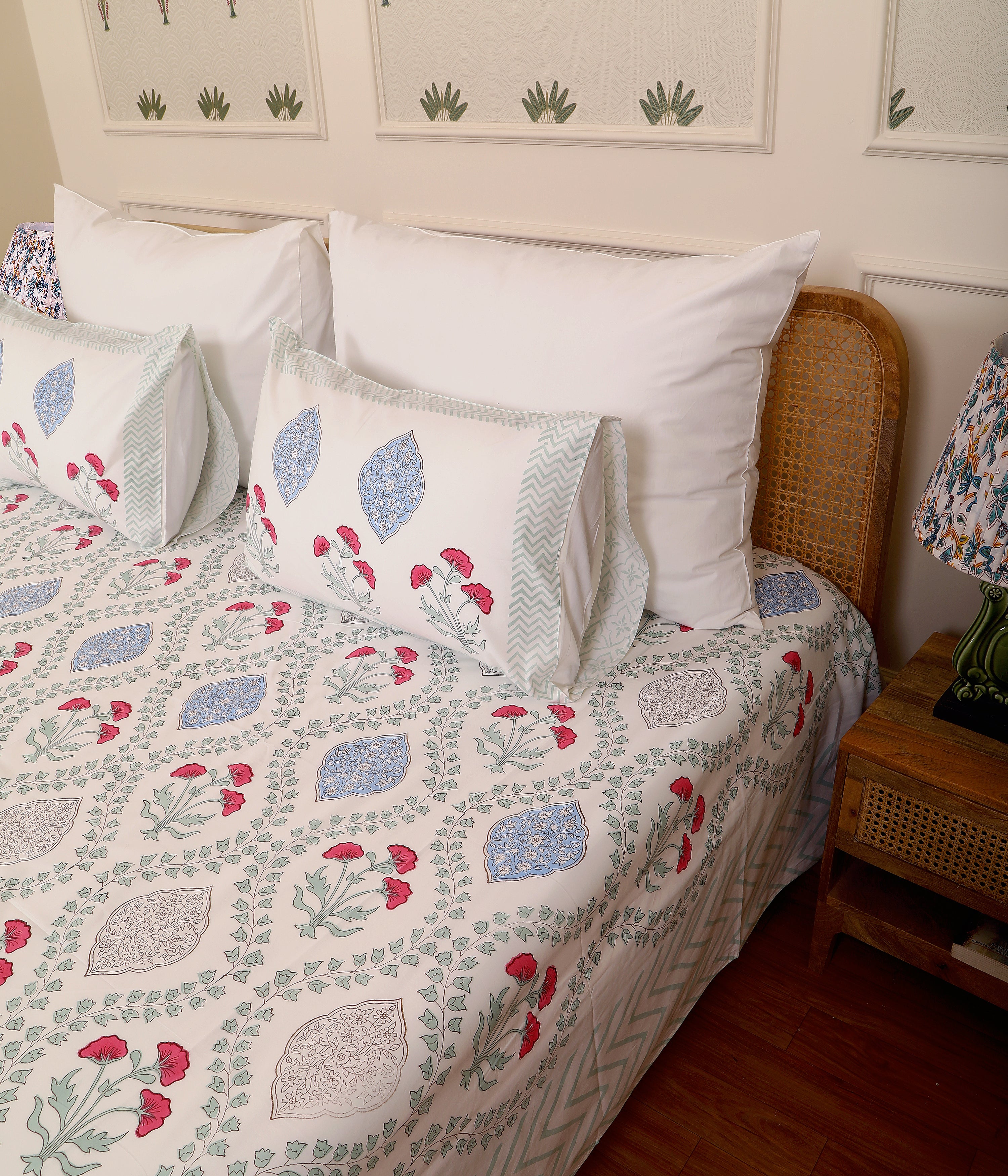 Plush Mogra king size Bedsheet with 2 pillow cover