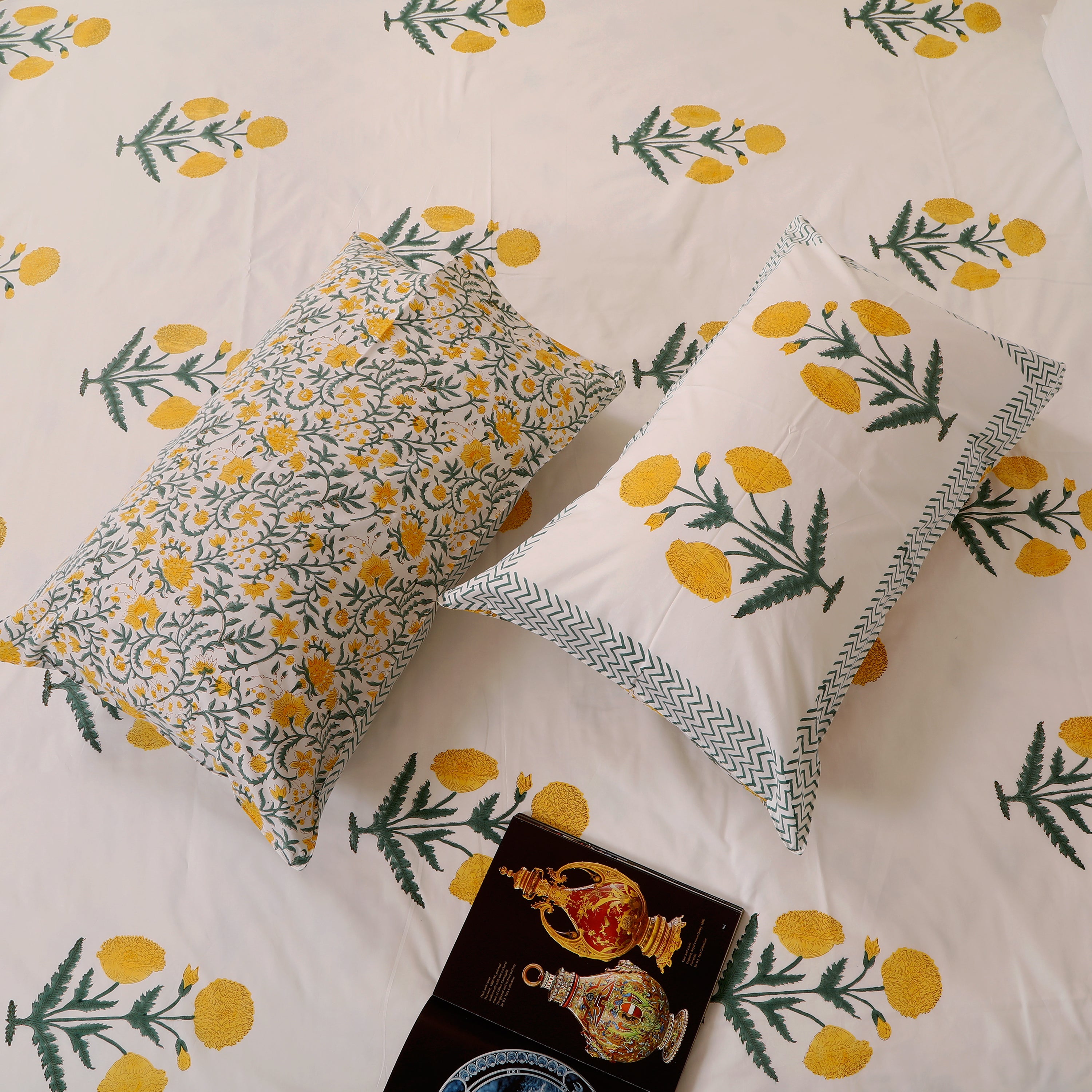 Basanti Phool king size Bedsheet with 2 pillow cover
