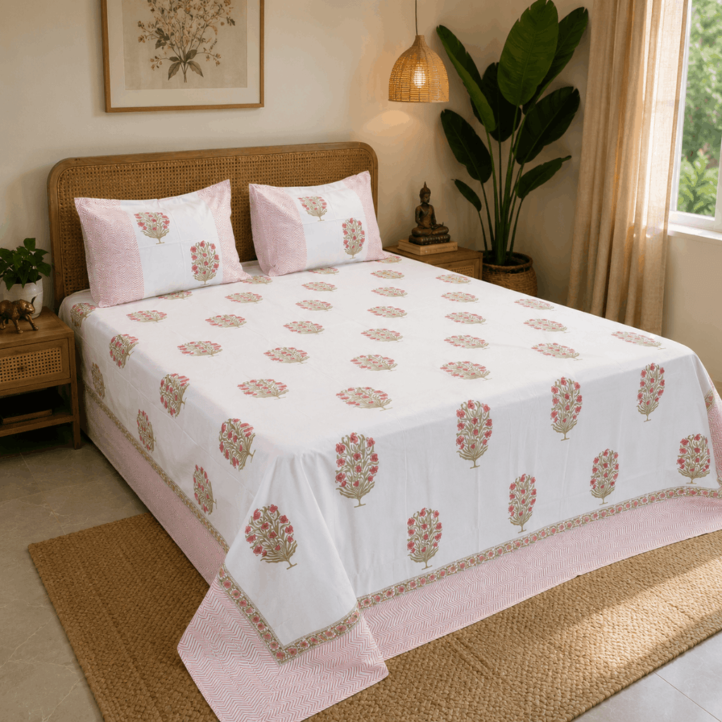 Gulmohar Bloom Bedsheet With 2 Pillow Cover