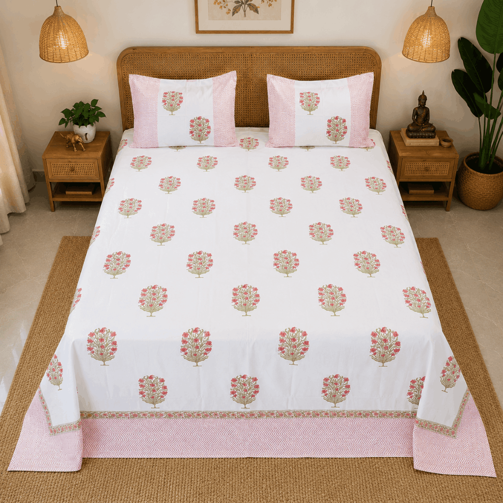 Gulmohar Bloom Bedsheet With 2 Pillow Cover