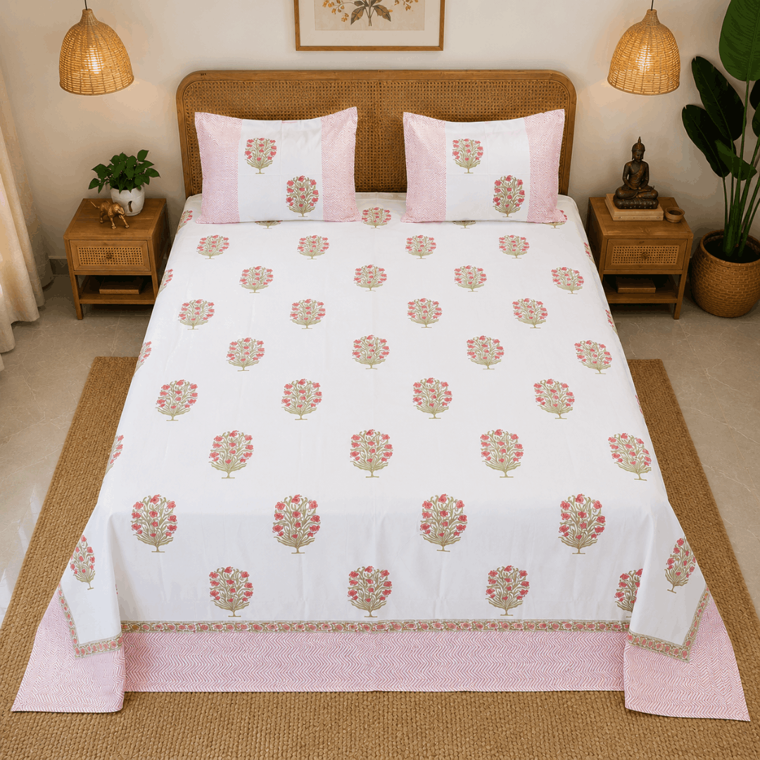 Gulmohar Bloom Bedsheet With 2 Pillow Cover