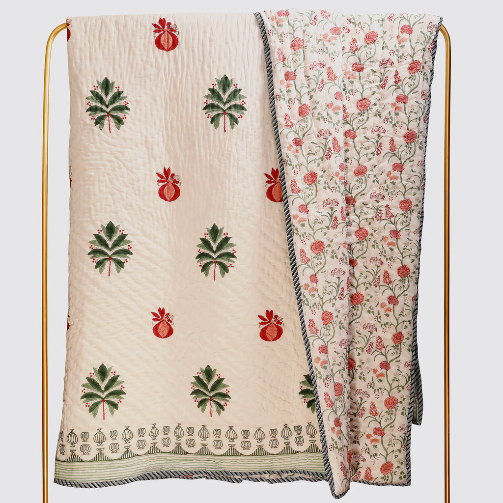 Gul-E-Anar Handblock King Size Quilt