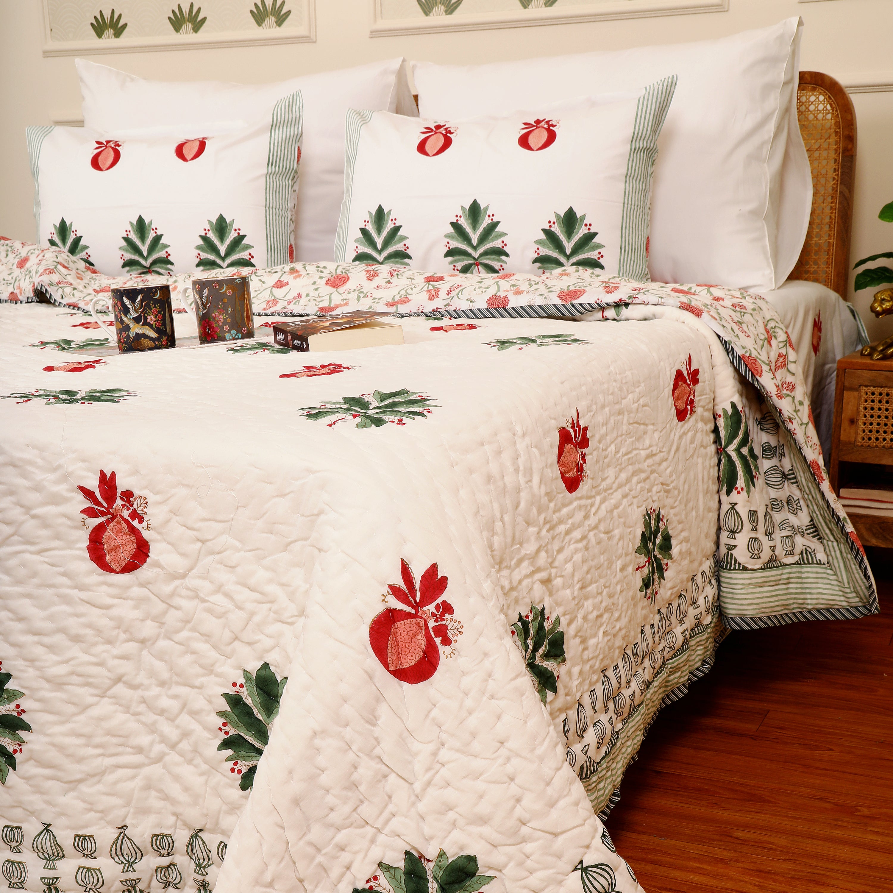 Gul-E-Anar Handblock King Size Quilt