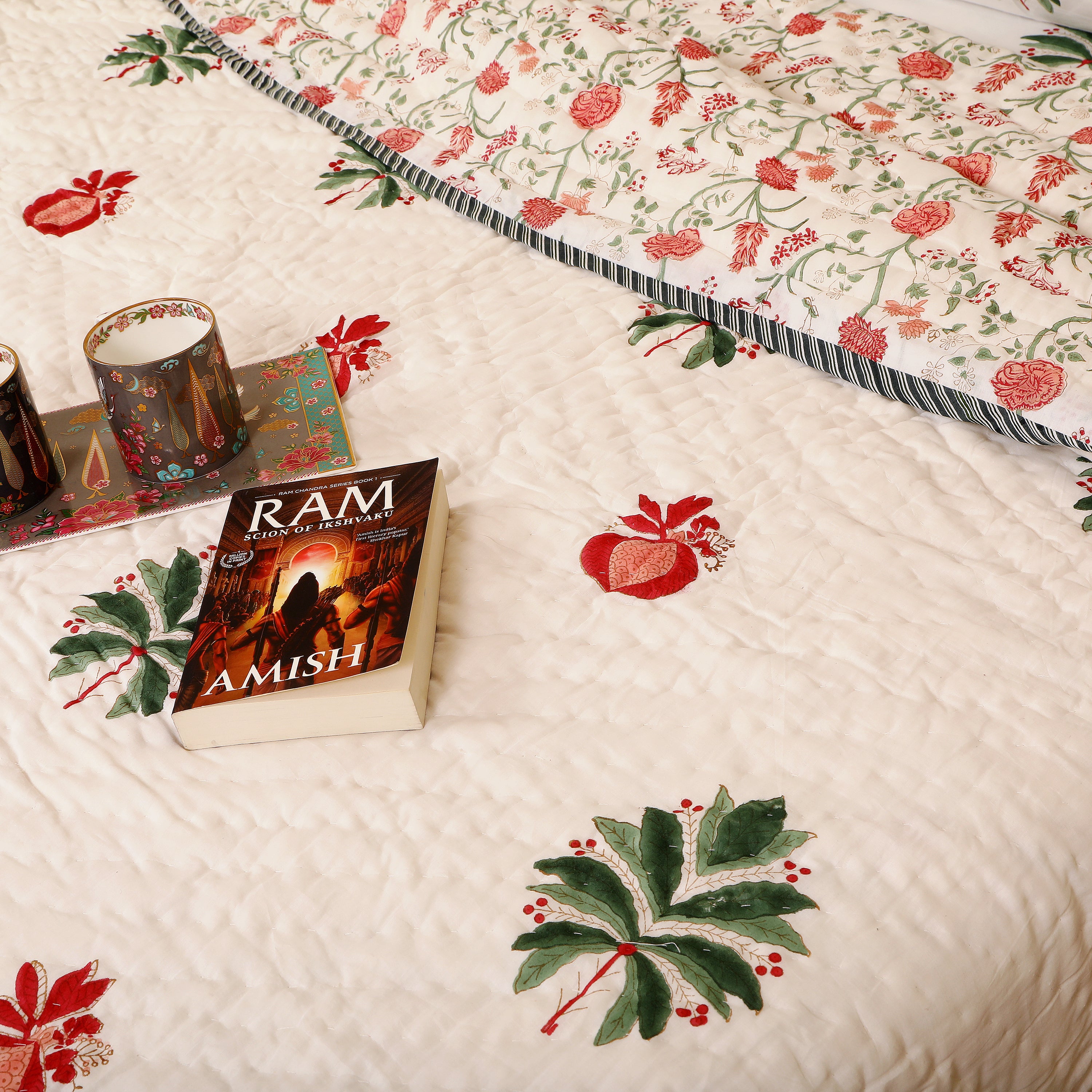 Gul-E-Anar Handblock King Size Quilt