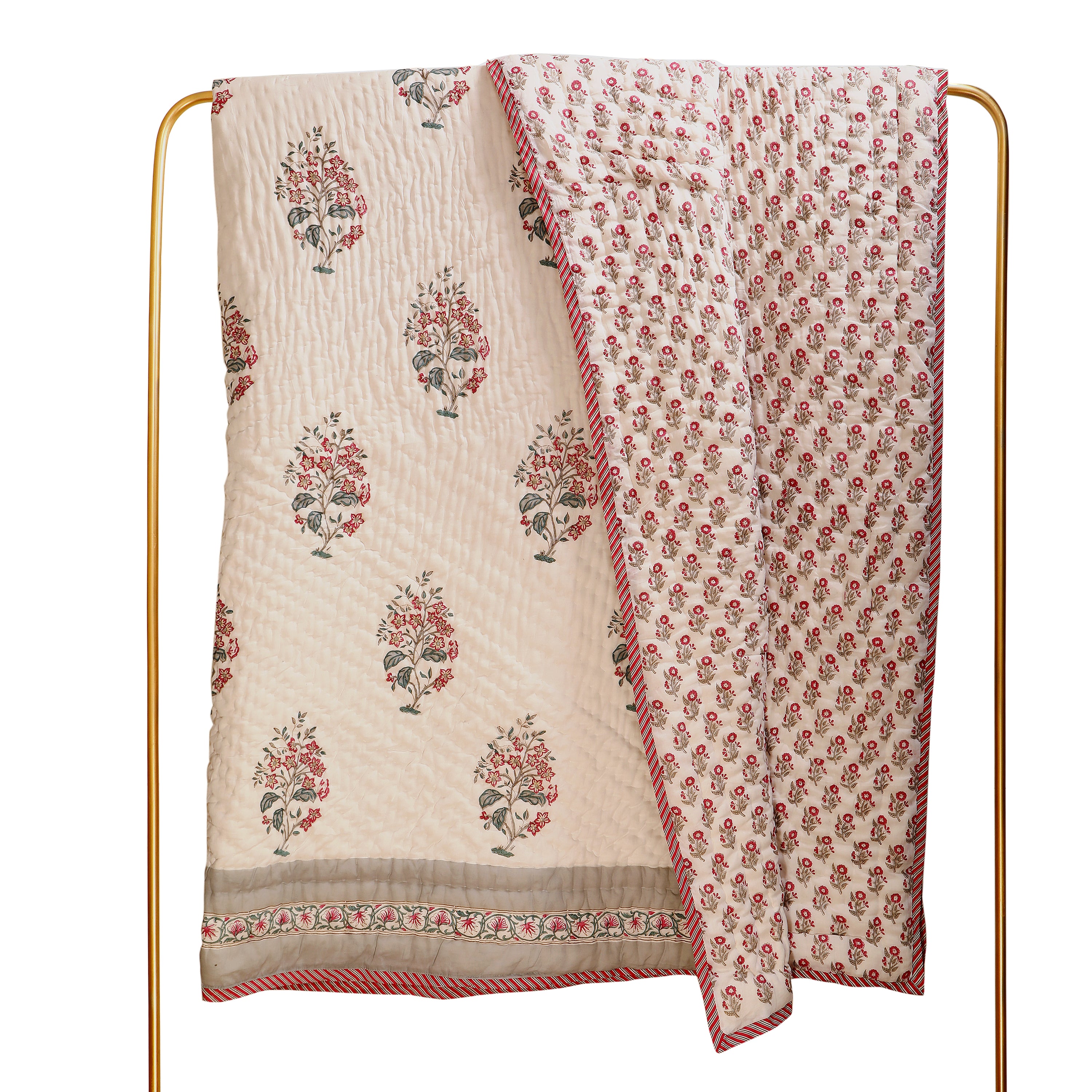 Bebak Grey Handblock King Size Quilt