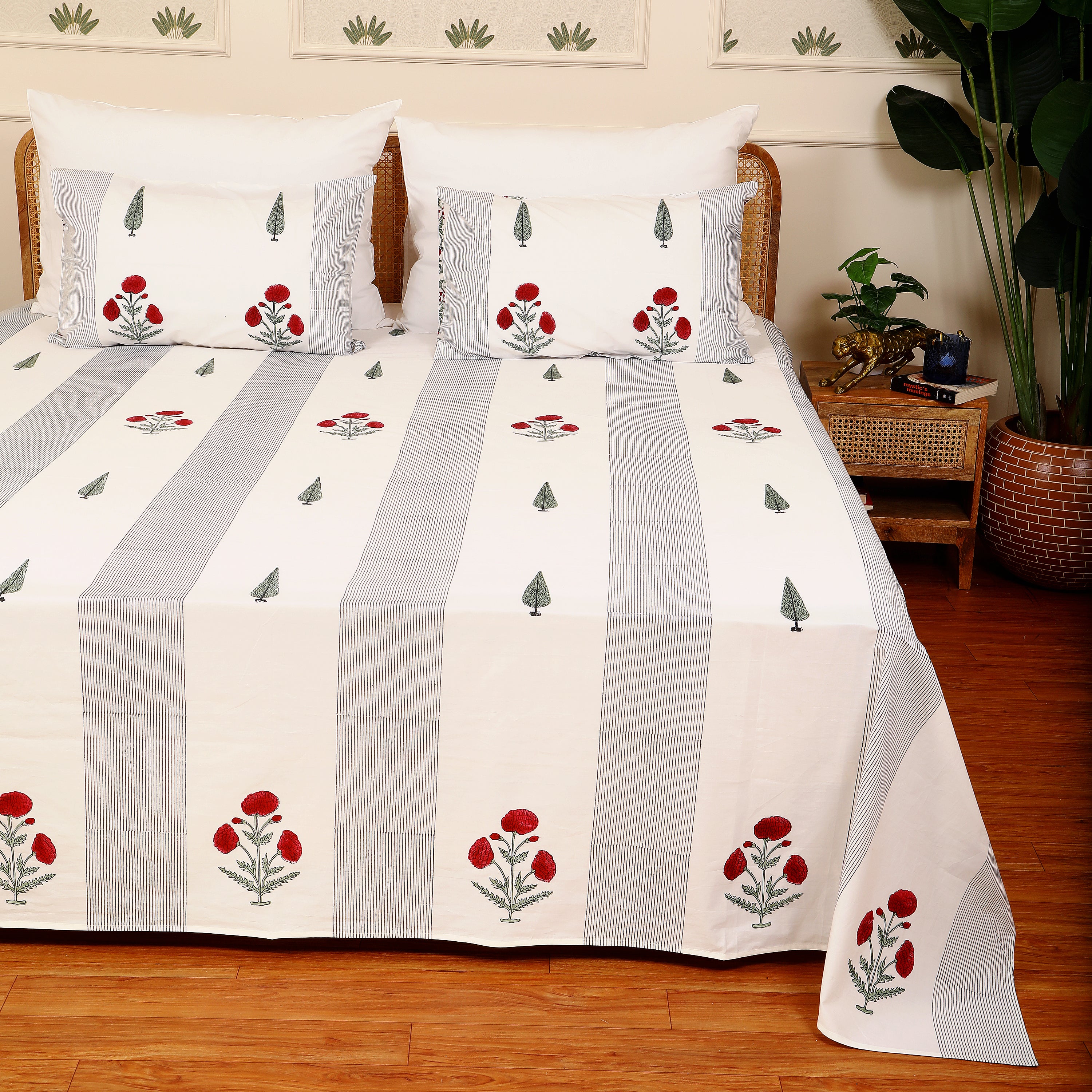 Rozana Chinar Super king size bedsheet with 2 pillow cover