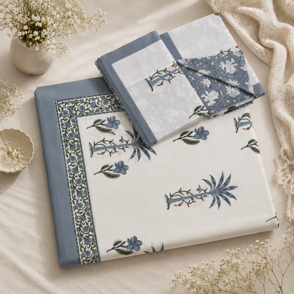 Shalimar Blue Bedsheet With 2 Pillow Cover