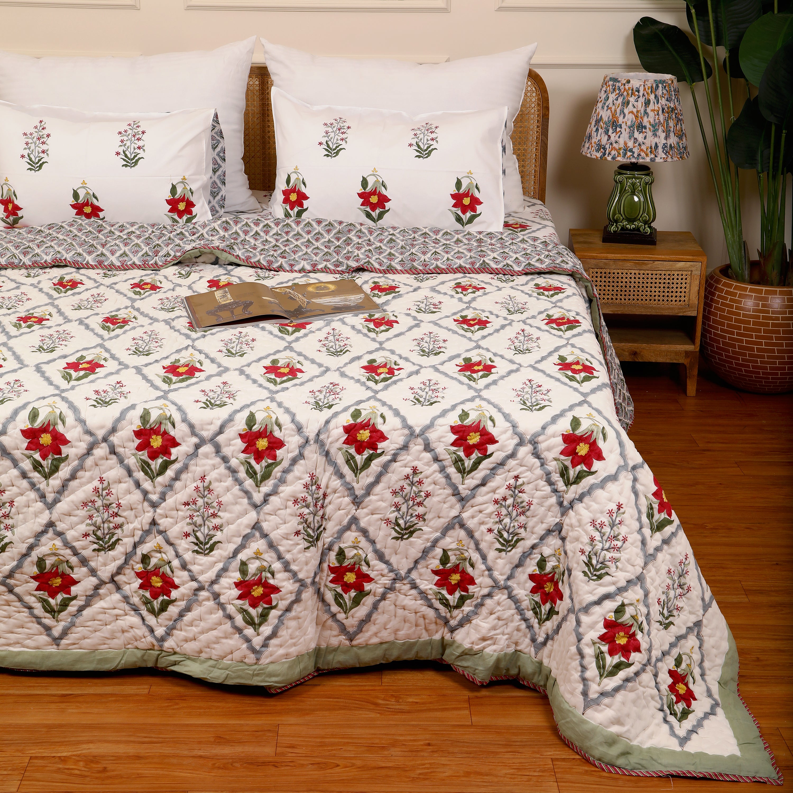 Tropical Bloom Handblock King Size Quilt