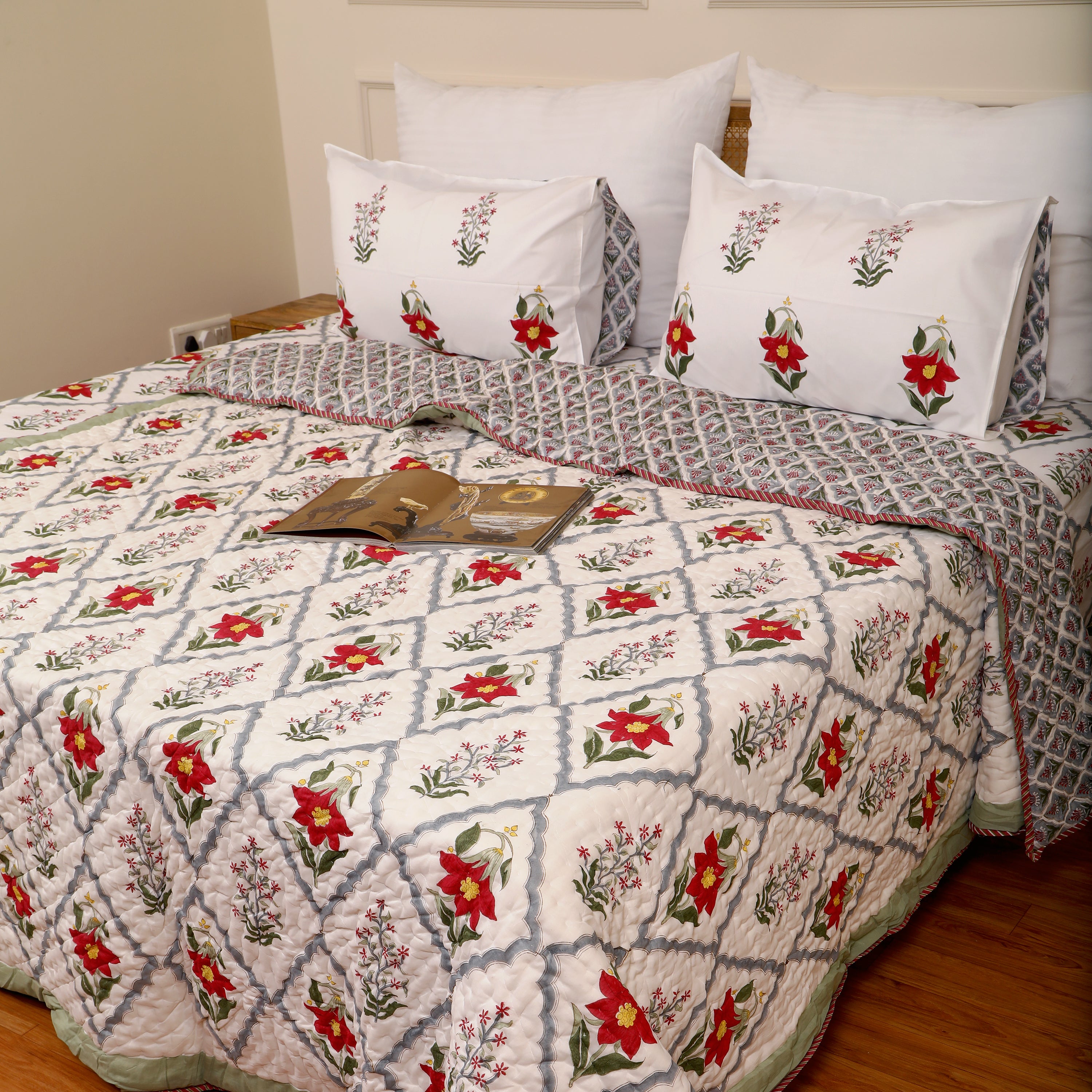 Tropical Bloom Handblock King Size Quilt