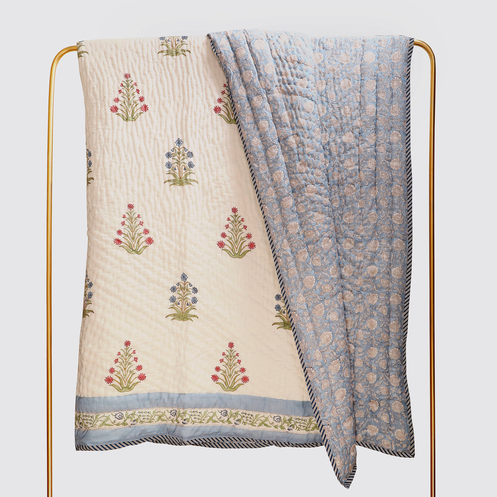 Zareen-e-Gul Handblock King Size Quilt