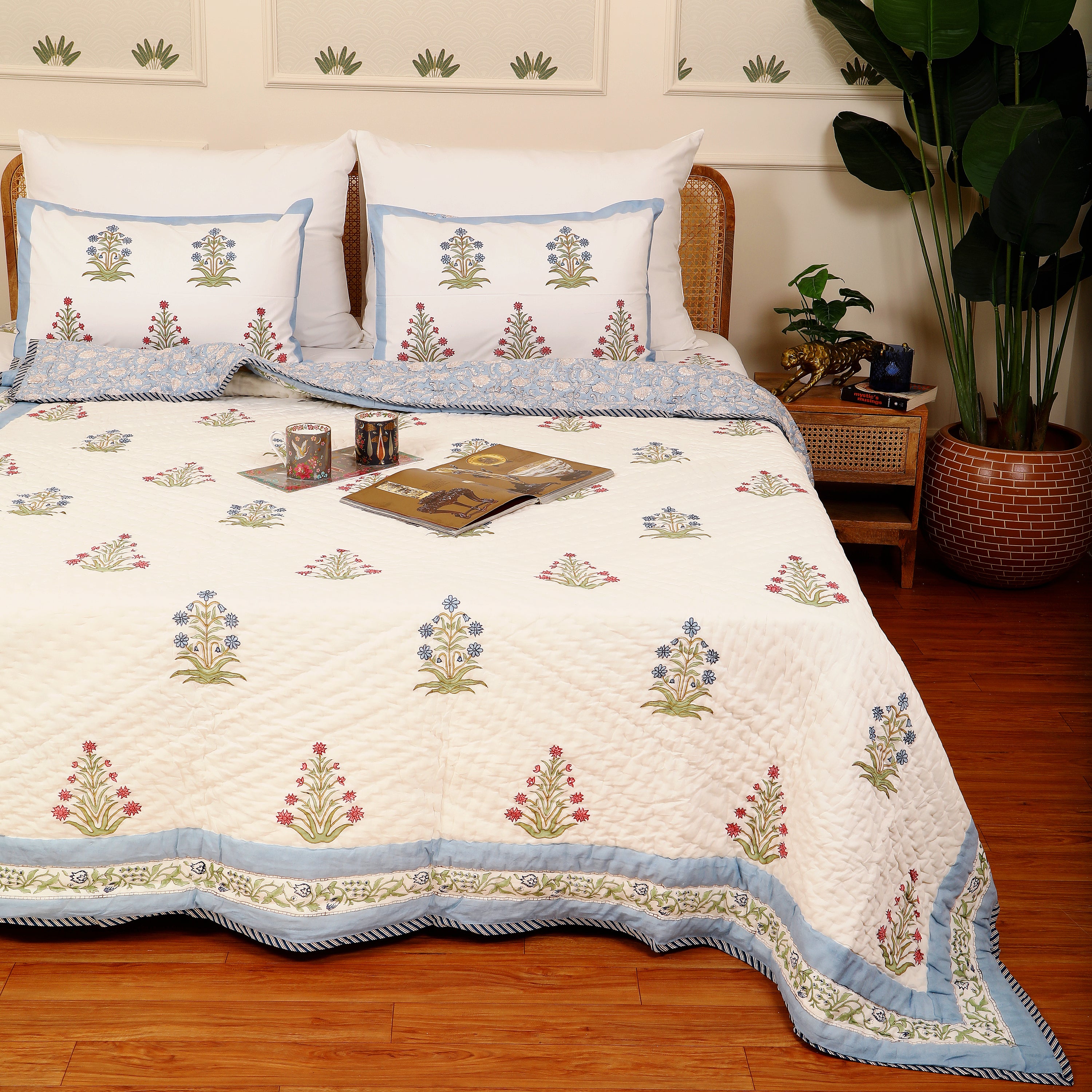 Zareen-e-Gul Handblock King Size Quilt