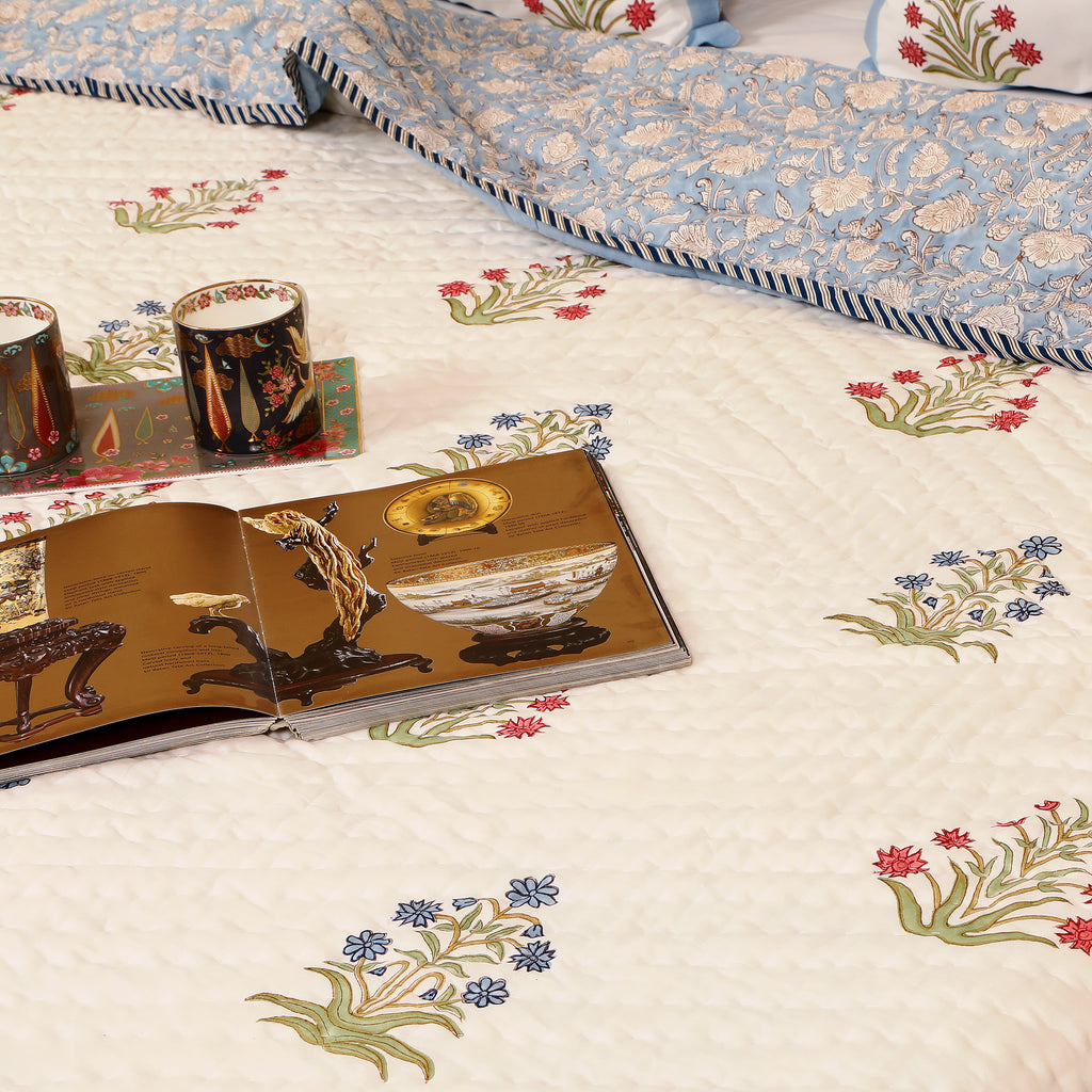 Zareen-e-Gul Handblock King Size Quilt