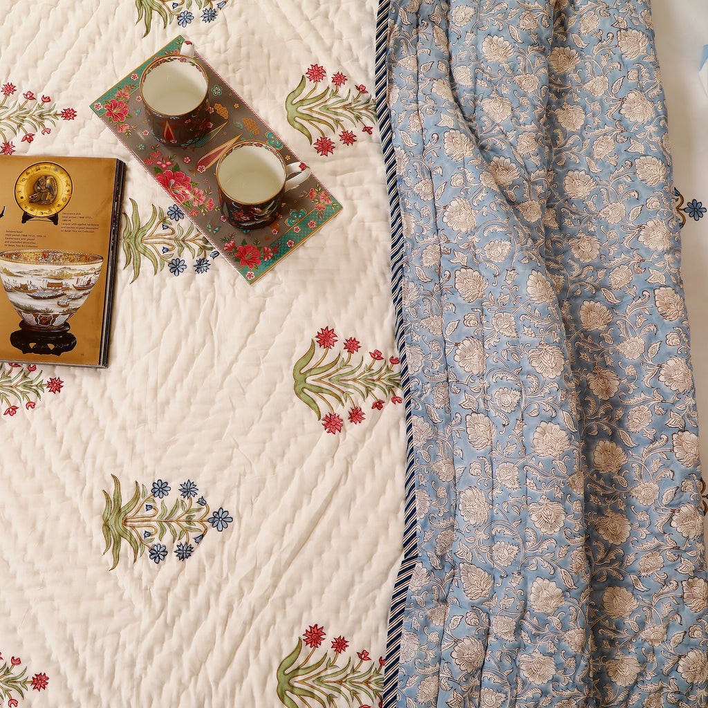Zareen-e-Gul Handblock King Size Quilt