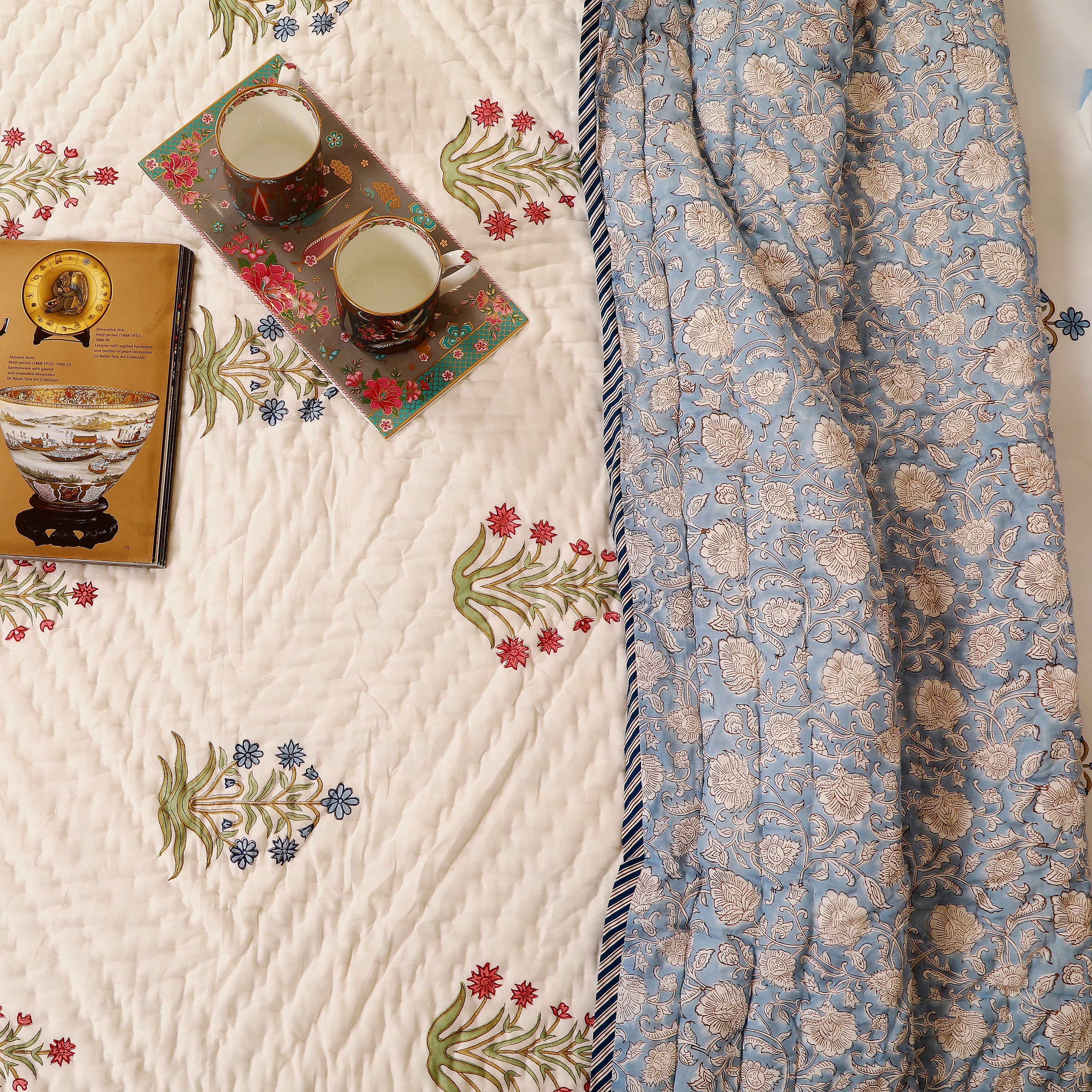 Zareen-e-Gul Handblock King Size Quilt