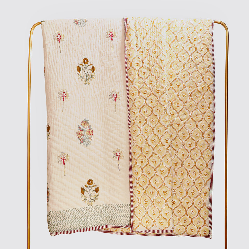 Floral Mist Handblock King Size Quilt